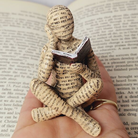 Resin Woman Reading Book Figurine Human Sculpture Bookends Bookshelf Words Skin - Picture 3 of 13